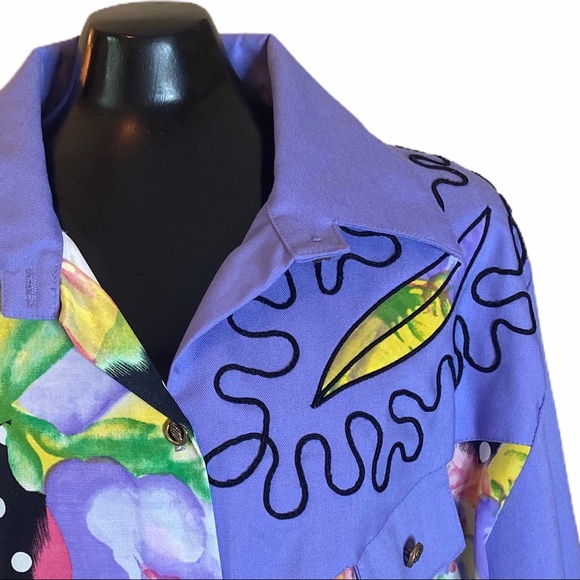 Vintage Purple Floral Print Polka Dot Button Up - Picture 7 of 16